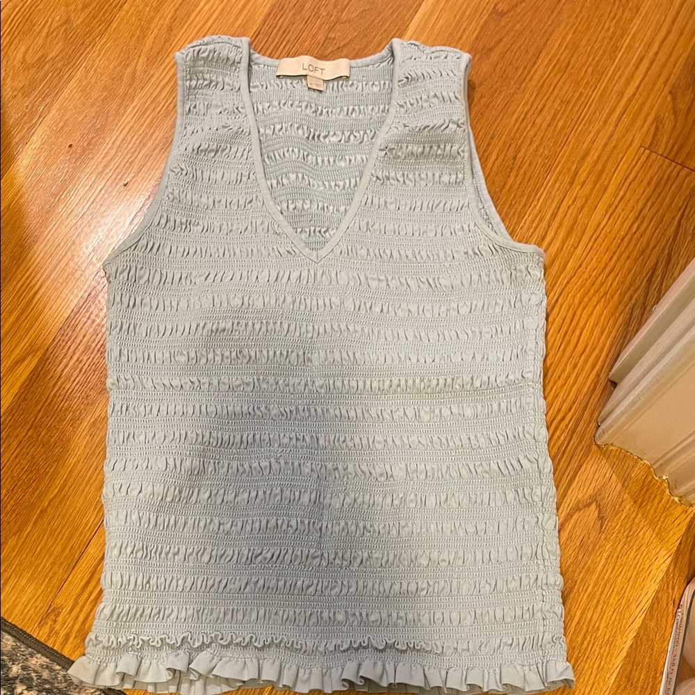 LOFT Soft Blue Textured Tank Top